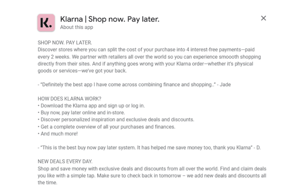 Klarna Long Description