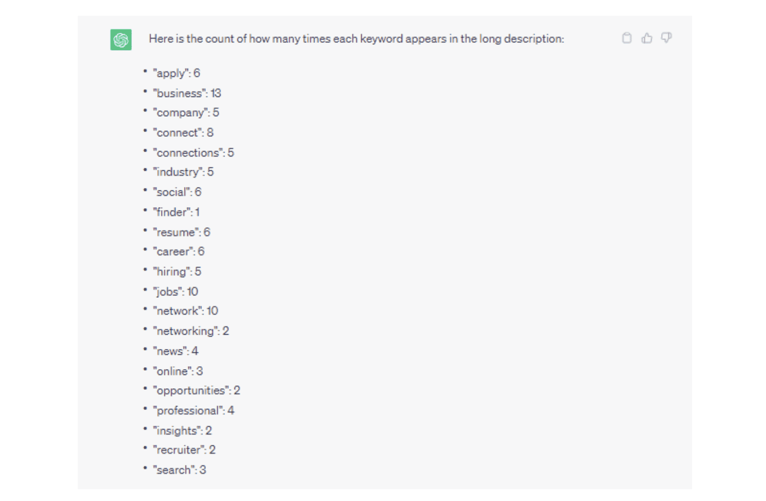 LinkedIn Keyword Density