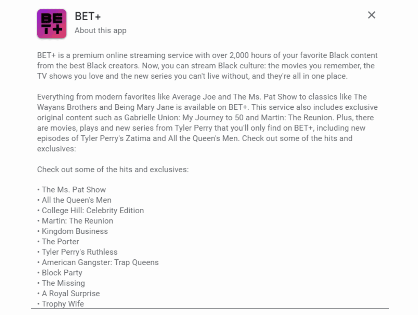 Bet+ long description