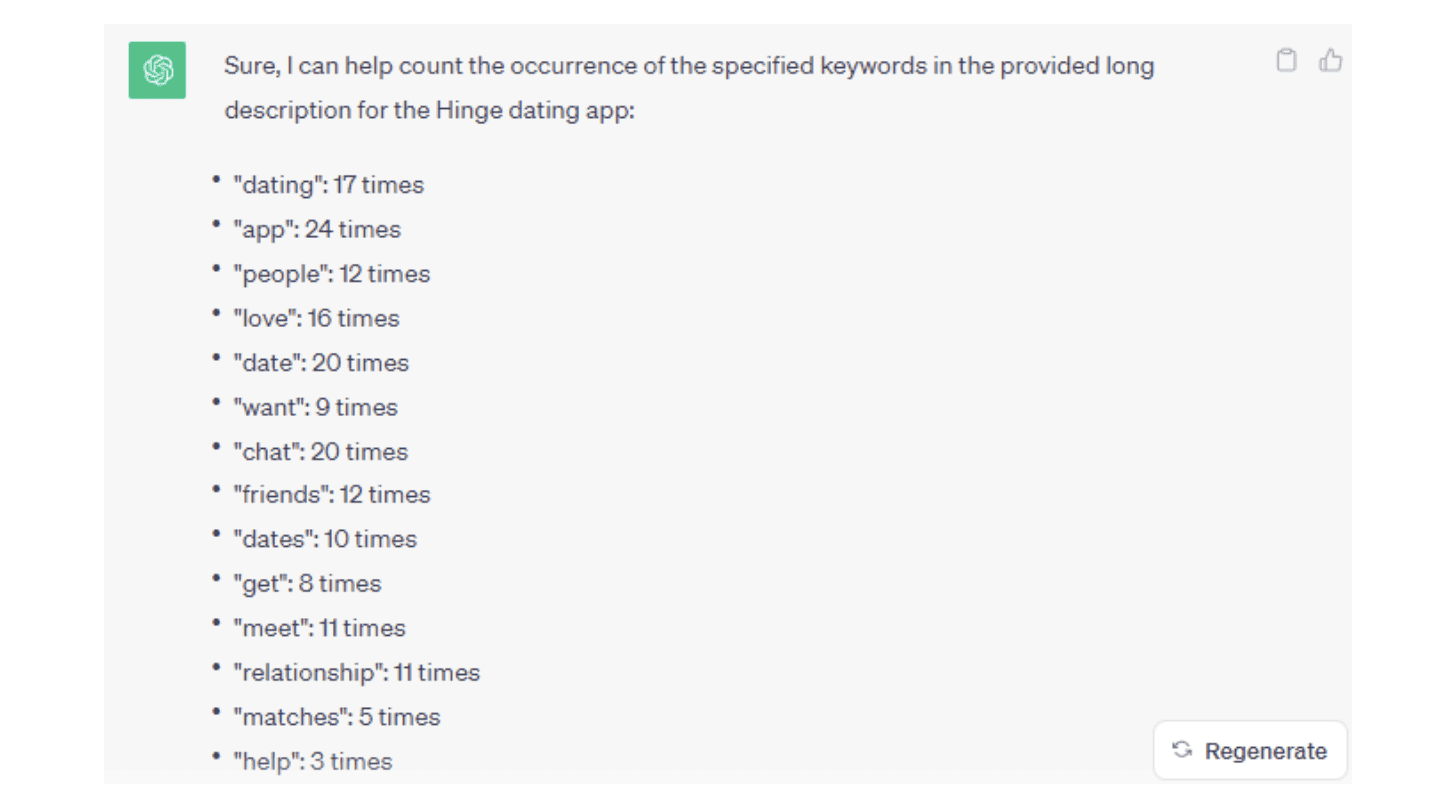 Hinge Keyword Density