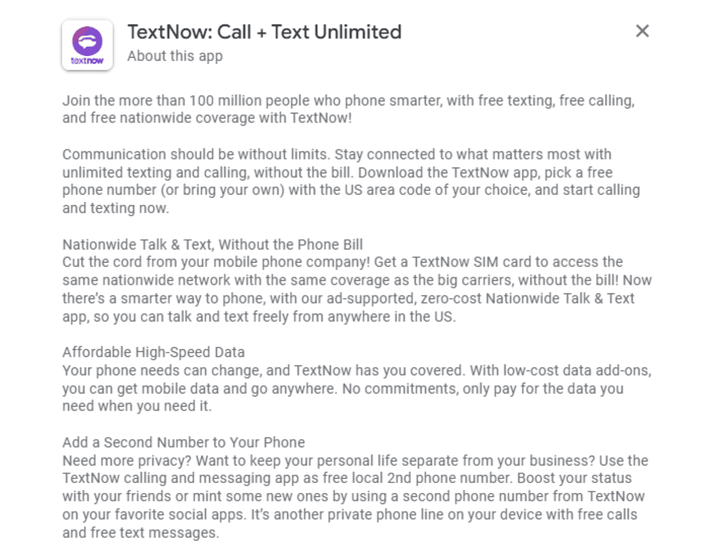 TextNow Long Description